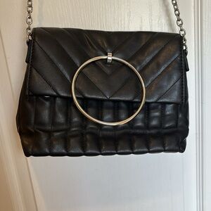 NEW LOOK BRAND… Black Faux Leather with Silver Rings and Silver Crossbody Chain